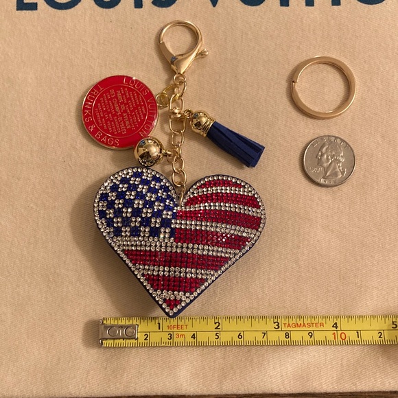 Patriotic Flag Heart Upcycled Louis Vuitton Charm Purse Charm/Keychain NWOT - Picture 9 of 9